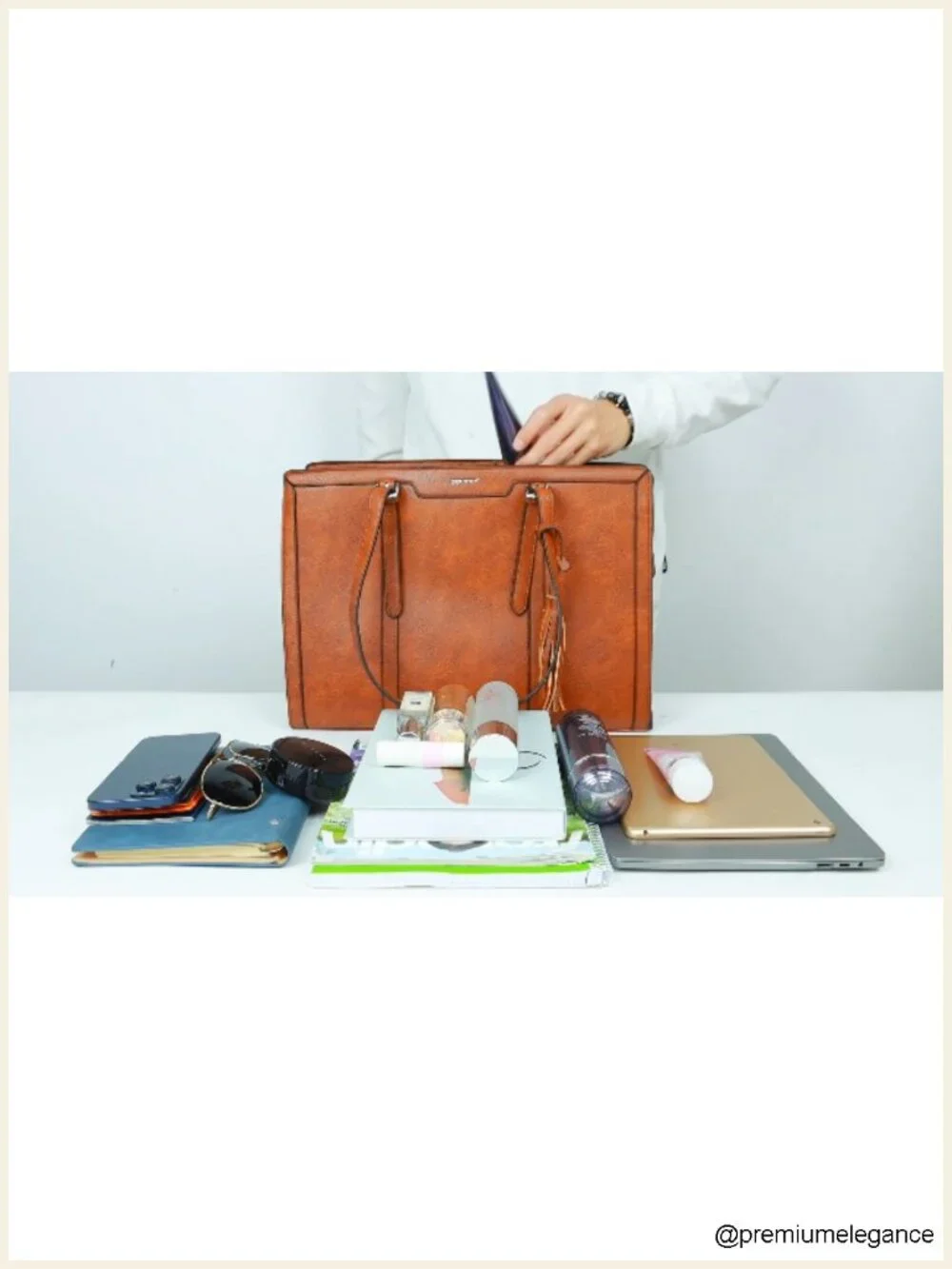 Waterproof PU Leather Laptop Tote Bag with Adjustable Strap, 15.6 Inch